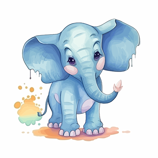 elephant, detailed, cartoon style, 2d watercolor clipart vector, creative and imaginative, hd, white background