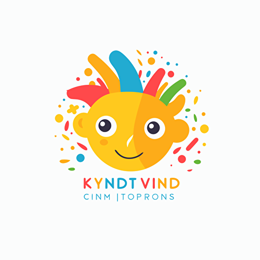 concept for logo of kids event company, vivid colors, text in the center, white background, vector, flat design, organic shape
