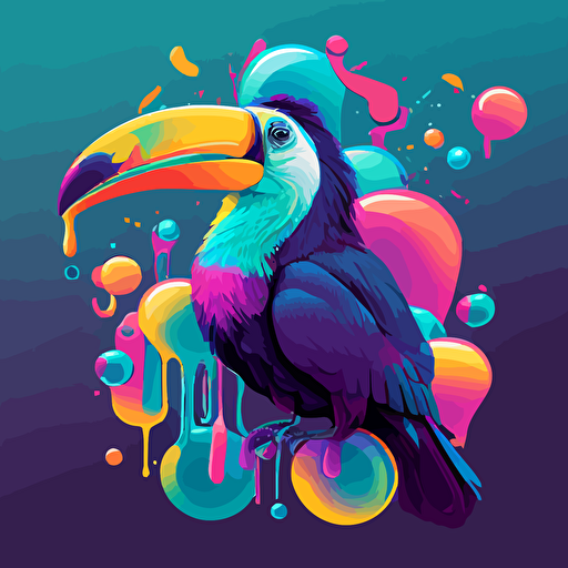 vector illustration of a toucan with talking bubble::colorful, vaporwave colors, no background, vector design