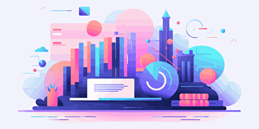 vector image of business goals. design milk. flat. the palette is a lot of purple with blue and green.