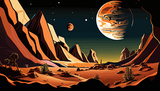 mars landscape,night time,mountians,anime style,comic,vector,