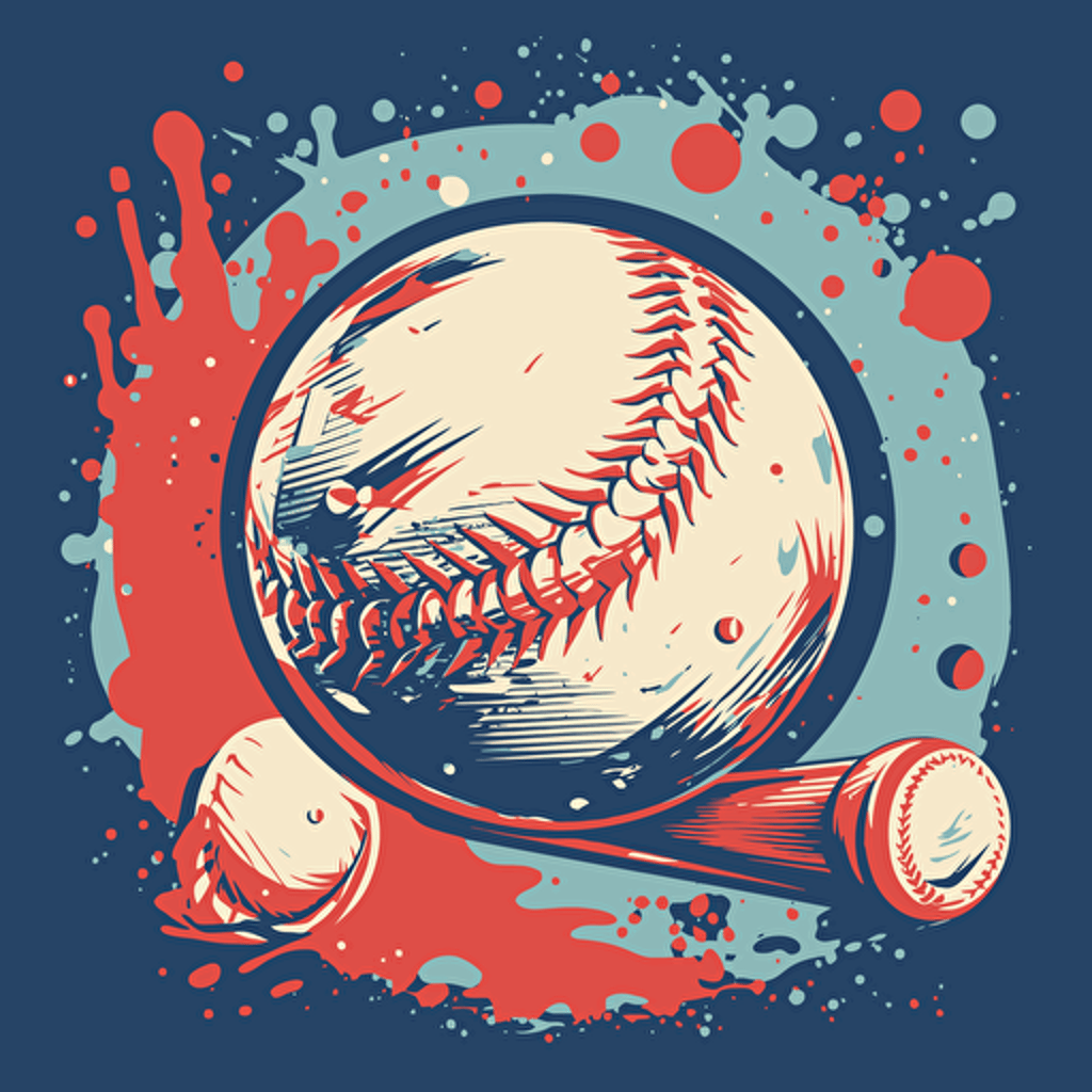 vector illustration of a baseball being hit by a baseball bat in red, white and blue colors