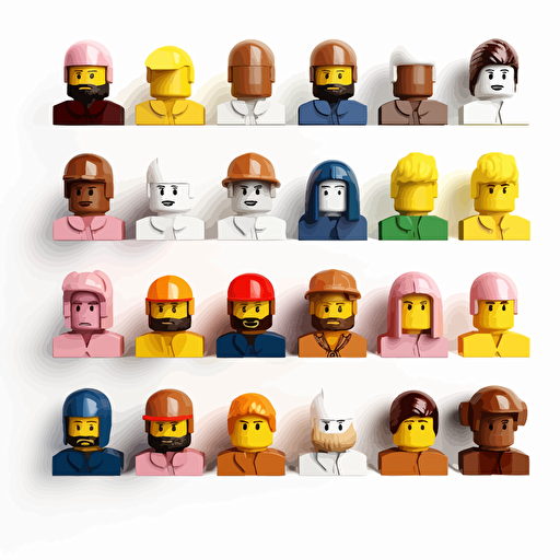 one color on a white background diverse different ethnicity male lego heads flat vector minimalist style