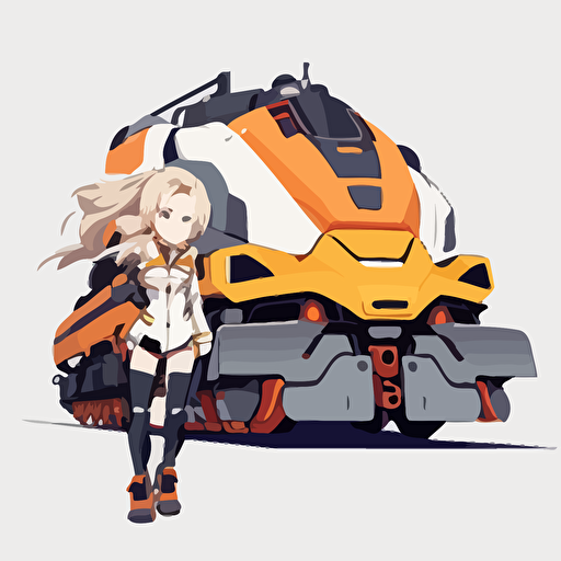 Anime style honkai and a train, minimalistic, flat, vector design, white background