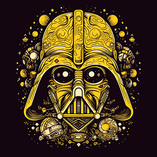 Darth Vader in yellow doodle vector ilustration