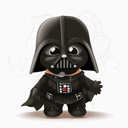 A saturated colorfull baby fur darth vader, goofy looking, smiling, white background, vector art , pixar style