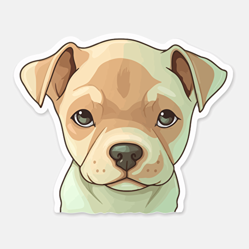 tan red nose american pitbull terrier puppy, light green eyes, sticker, cartoon, kawaii, Vector, soft contour, White Background