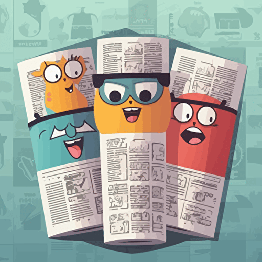 sticker design, super cute pixar style newspaper, vector