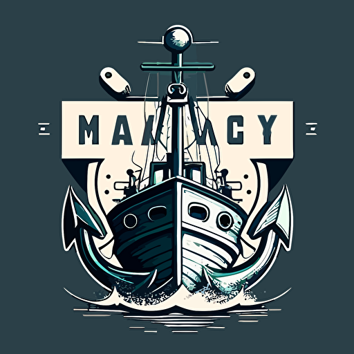 design simple minimalistic logo fishing ship and anchor, facing front, vector design
