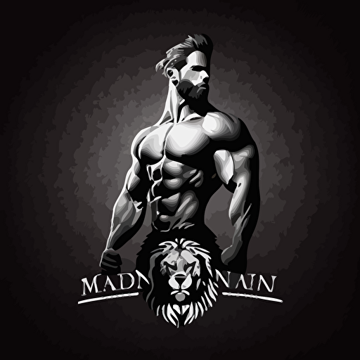 minimalistic vector logo of royal man lion intensely working out