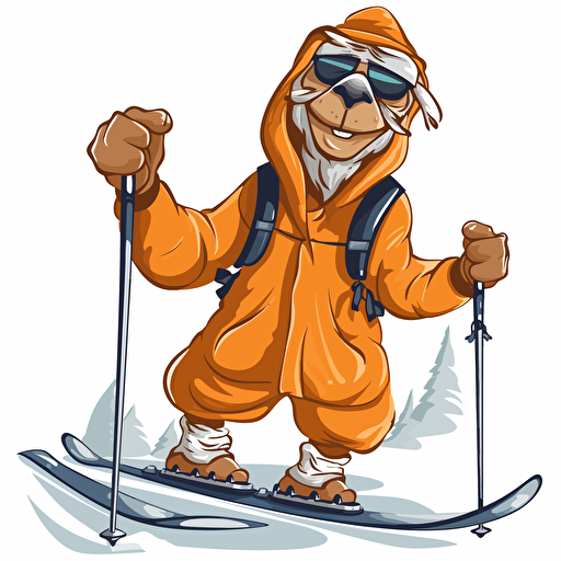 camel wearing ski clothes skiing like a human in aspen and having fun doing tricks vector clipart
