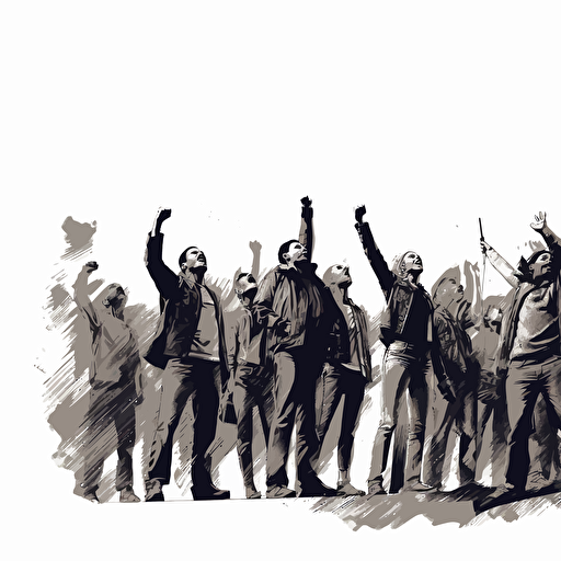 people standing shouting line vector drawing ar 16:9