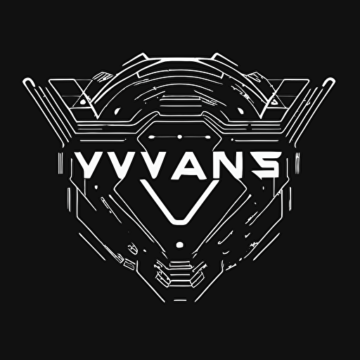 a white vector logo, futuristic, minimalist, space, sci fi, solid black background, cyberpunk v5 no shadows