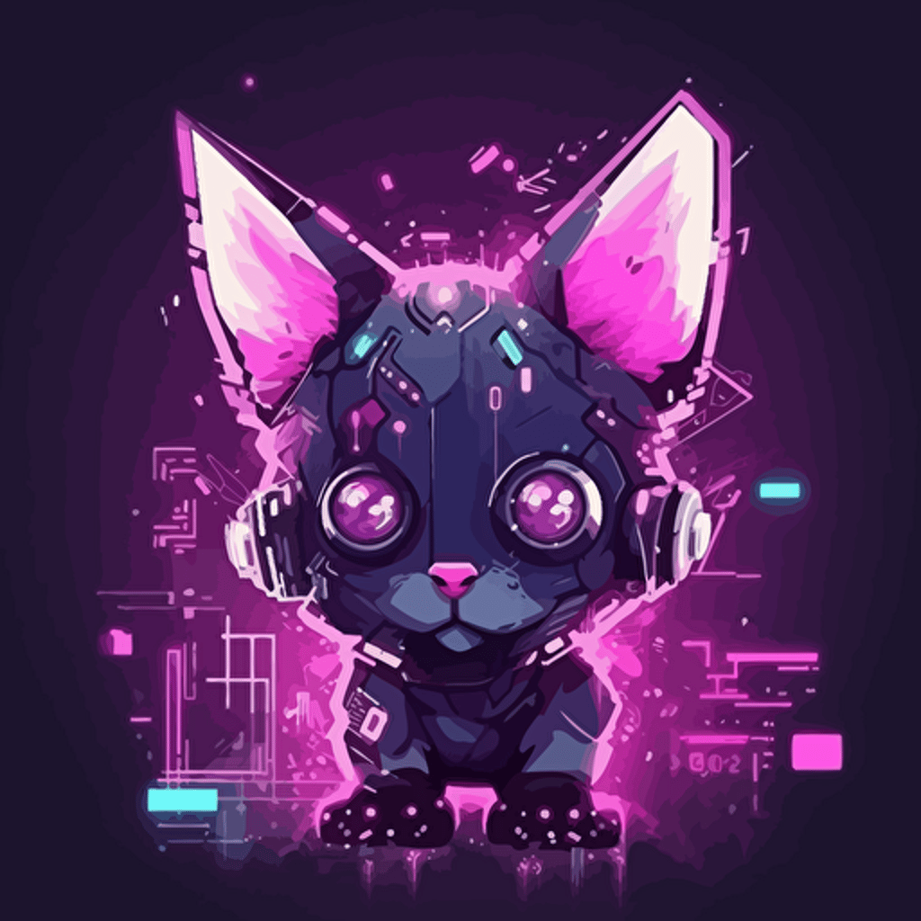 cute nft animed vector logo, cyberpunk background