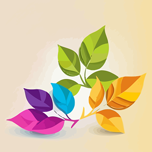 flat vector of 3 flowers and some leaves. Bright neon colours. Cream background. Flat. No shadow.