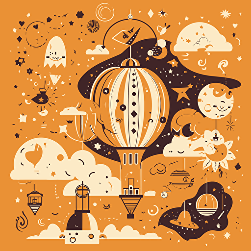 Vector illustration Educational Posters style, Toddler style Illustration, warm colors, of sky symbols