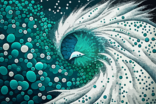 Pointillism. A vector digital art piece inspired by the ocean in pointillism style. Use shades of blue and green, with hints of white for waves.
