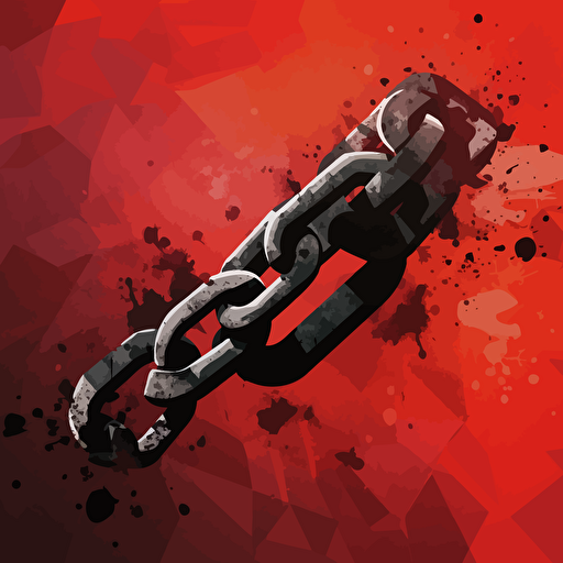 broken chain, dynamic, front view, poster, vector, gritty, detailed, red background