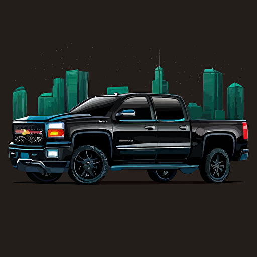 create sticker of a black 2009 chevy silverado in dallas texas vector style