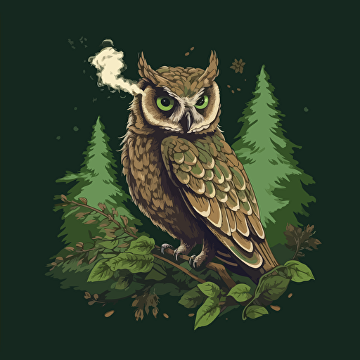 vector Owl smoking a joint with in the clouds with marijuana leafs S900