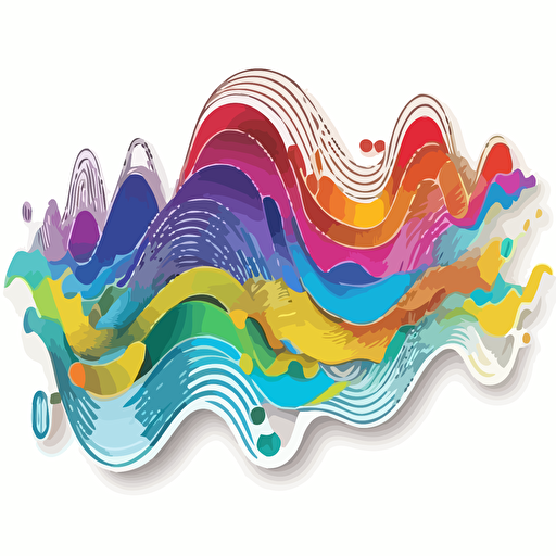 sticker, hyper realistis soundwaves in bright rainbow colours, contour, vector, white background