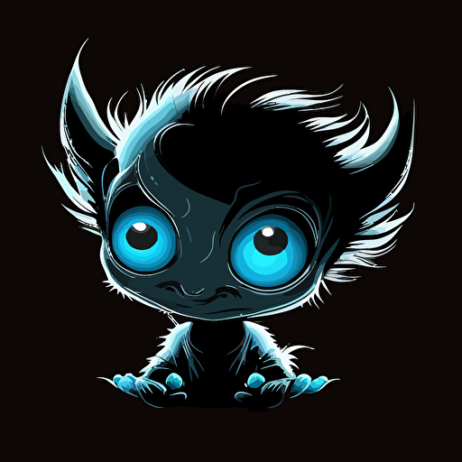 A baby fur japanese alien with one blue eye, smiling, black background, vector art , anime style