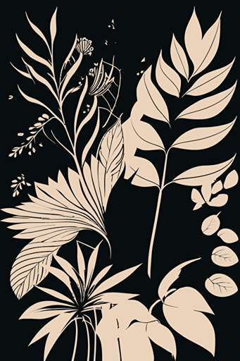 neutral black and beige abstract botanical illustration, vector