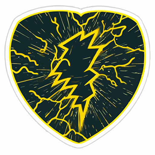 drawed yellow heart surrounded by thunder and electric sparks pixar style, 2d flat design, vector, cut sticker