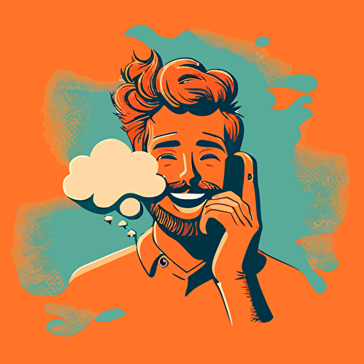 background image, for contact page, vector art, happy person call with his smartphone