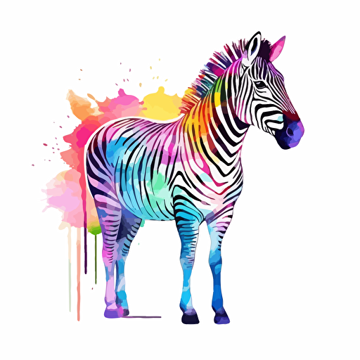 colorful zebra, detailed, cartoon style, 2d watercolor clipart vector, creative and imaginative, hd, white background