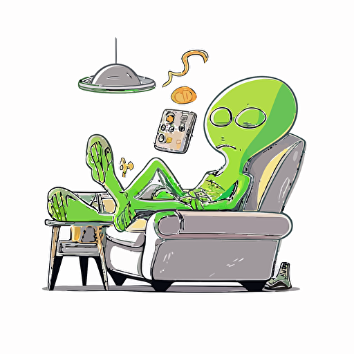 aliens are relaxing, vector, illustration, full color, hd, cartoon, contour, white background, simple illustration