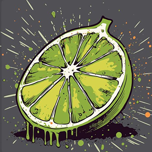 simple painting of a delicious lime, melting away into the scene, simple form background, leave a lot of negative space, liquid, vector, desaturated colour drips, graffiti, artificial, highres