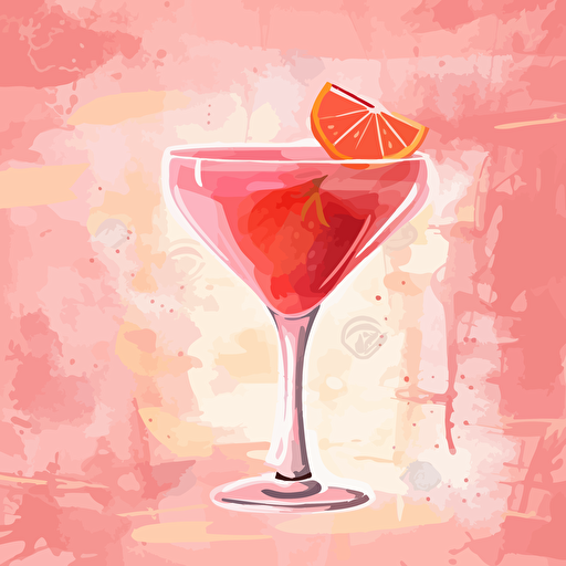 strawberry daquiri cocktail,pastel colour background, abstract paiting,vector,high detail