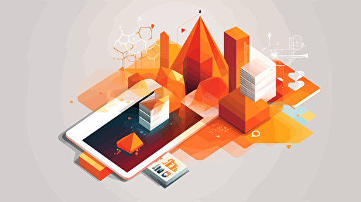 [vector illustration polygon art tablet and e-learning] [modern tablet and e-learning polygon vector] [colours: white and orange]