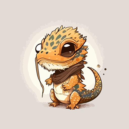 cute bearded dragon kawaii style, vector, white background, cute facial expression