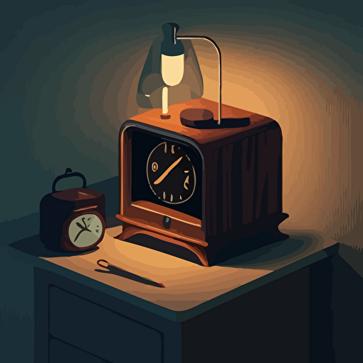 a nightstand with a small alarm clock. Modern. Moody. Vector
