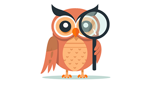 simplified flat art vector image of owl with magnifying glass on white background