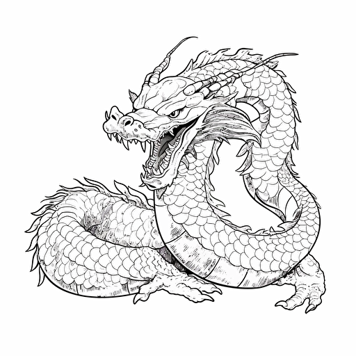 japanese dragon snake No Shadow. Cartoon. Coloring page. Vector. Simple.