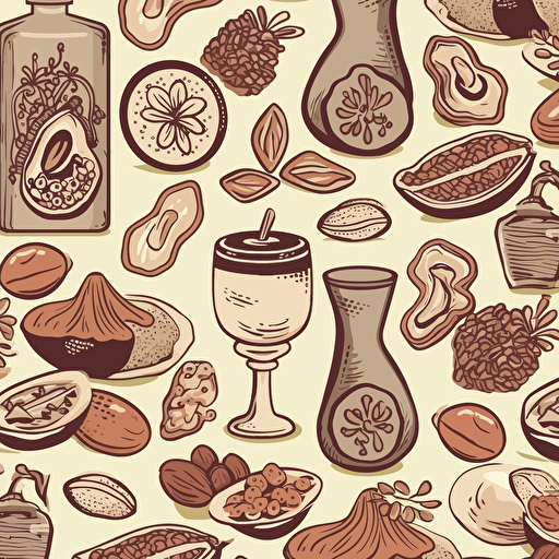 a vector label for a nut creme, mexican culture inpired, modern, seamless pattern.