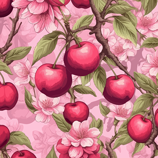 Peruvian cherry illustration, epic composition, 2d vector, pinks, seamless pattern