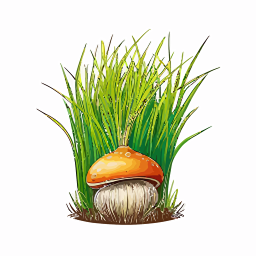 handdrawn mushroom in grass, vector art, morandi colours, isolated white background