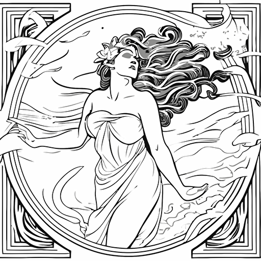 Greek mythology Andromeda, vector line drawing, illustration, black and white.