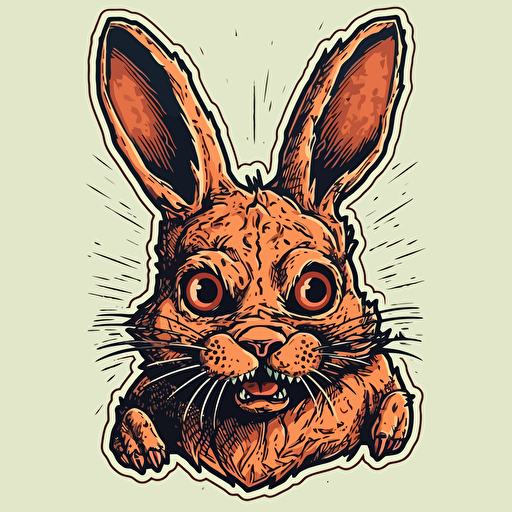 Demonic rabbit,Horror, Sticker, 80s horror comic art, Vector,