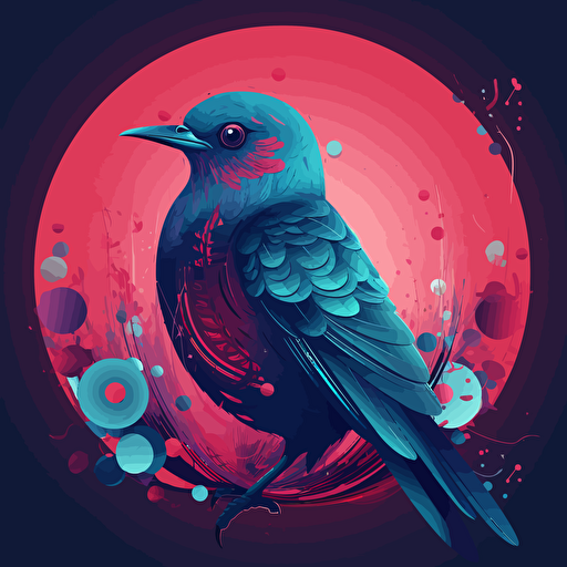 new cc for bird app, in the style of simplistic vector art, dark cyan and light crimson, giorgio vasari, imaginative illustration, tondo, indonesian art, multi-layered compositions