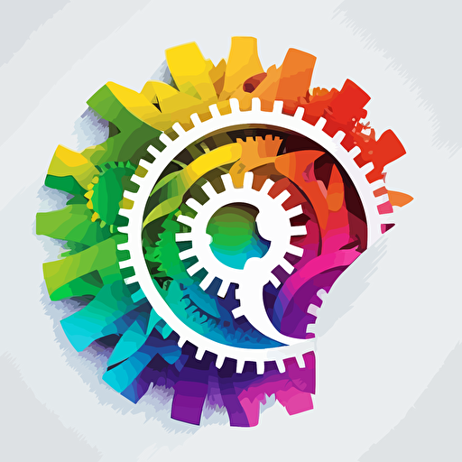 mechanical cog, ghibli style, colorful, white background, vector art,