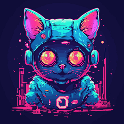 cute nft animed vector logo, cyberpunk background
