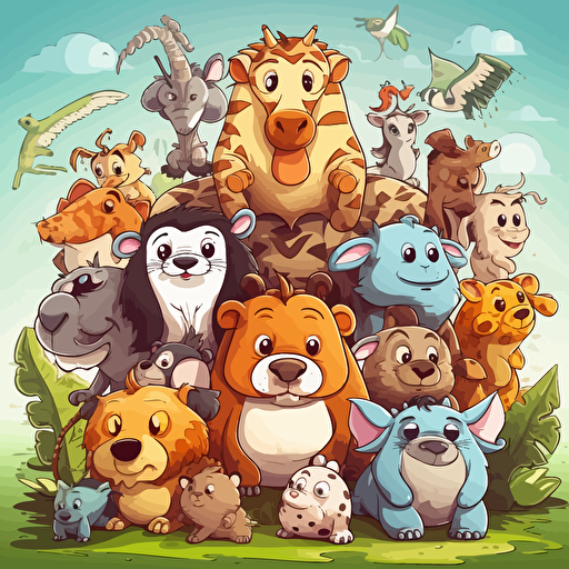 2d vector drawing cartoon animals adventure