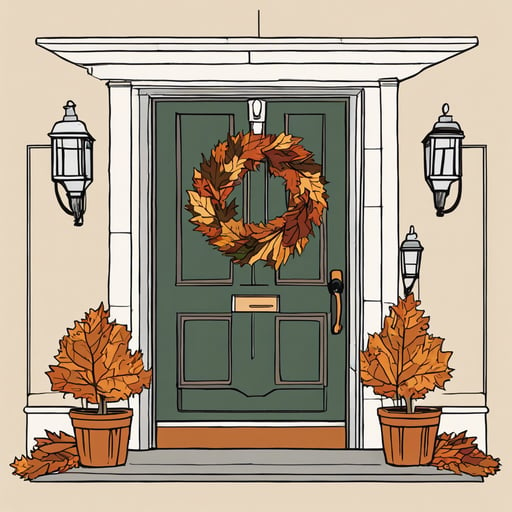 Colorful autumn wreath on a front door.