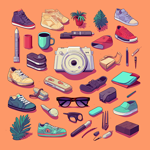 A set of 50 different items, vector art by Martina Krupičková, behance contest winner, postminimalism, digital illustration, flat shading, 2d game art