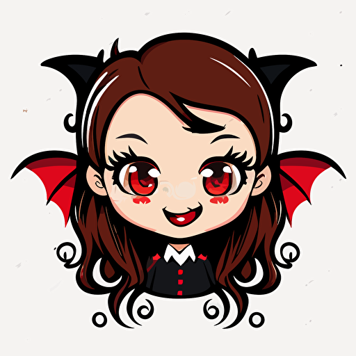 cute girl vampire with fangs, kawaii, white background, vector art